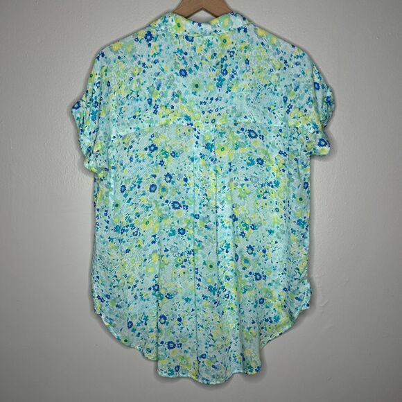 Jane + Delancey Womens Button Up Shirt Small Blue Green Floral Oversized Flowy - Picture 2 of 9